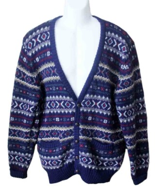 Club Room British Wool Cardigan Sweater Multicolor Fair Isle Men's Size L