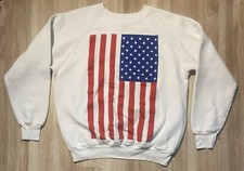 Vtg 90  s American Flag Sweatshirt Large Adult White USA