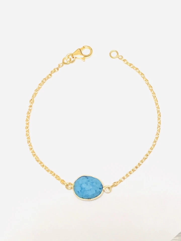 SS 18K YG Turquoise Howlite Minimalist Bracelet - Image 2 of 4