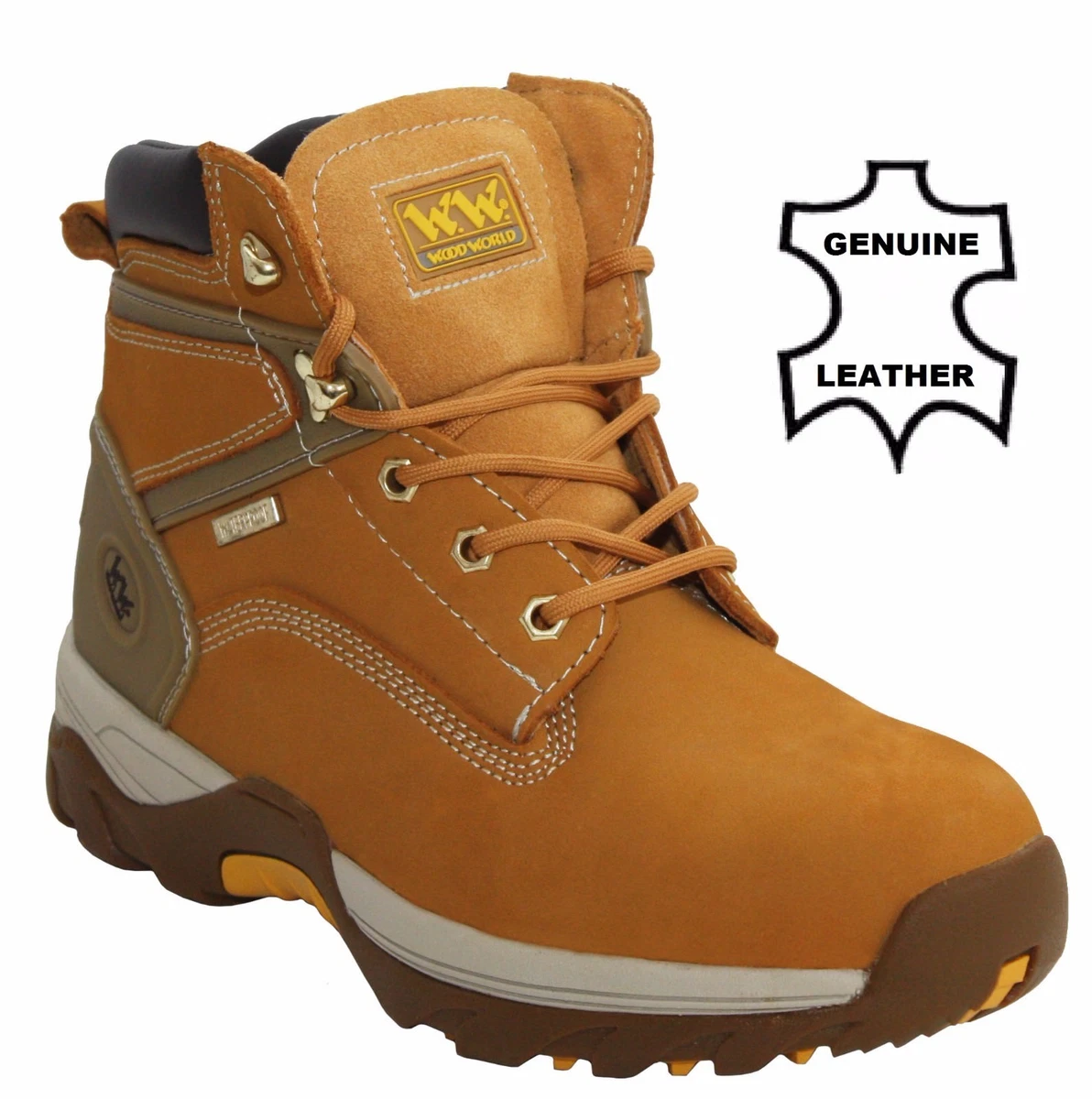 MENS WOOD WORLD SAFETY STEEL TOE WATERPROOF WORK BOOTS SIZE UK 7 8 9 10 11 12 13