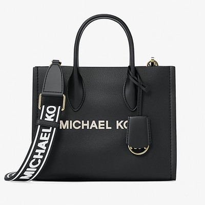 Michael Kors Mirella Small Shopper Tote Crossbody Logo Leather Bag Black