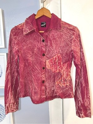 Kathmandu Distressed Pink Button-Up Patch detail Top