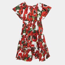 Dolce Gabbana Kids Red Floral Print Poplin Tiered Dress 2430 M