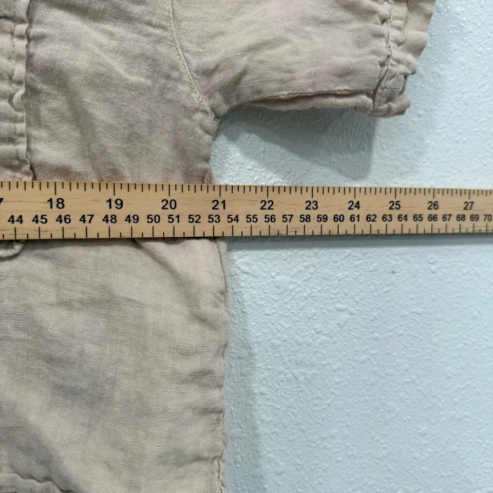 Camisa Top Zara Para Mujer Mediana Beige Mezcla de Lino Recortada con Botones Foto 4 de 4