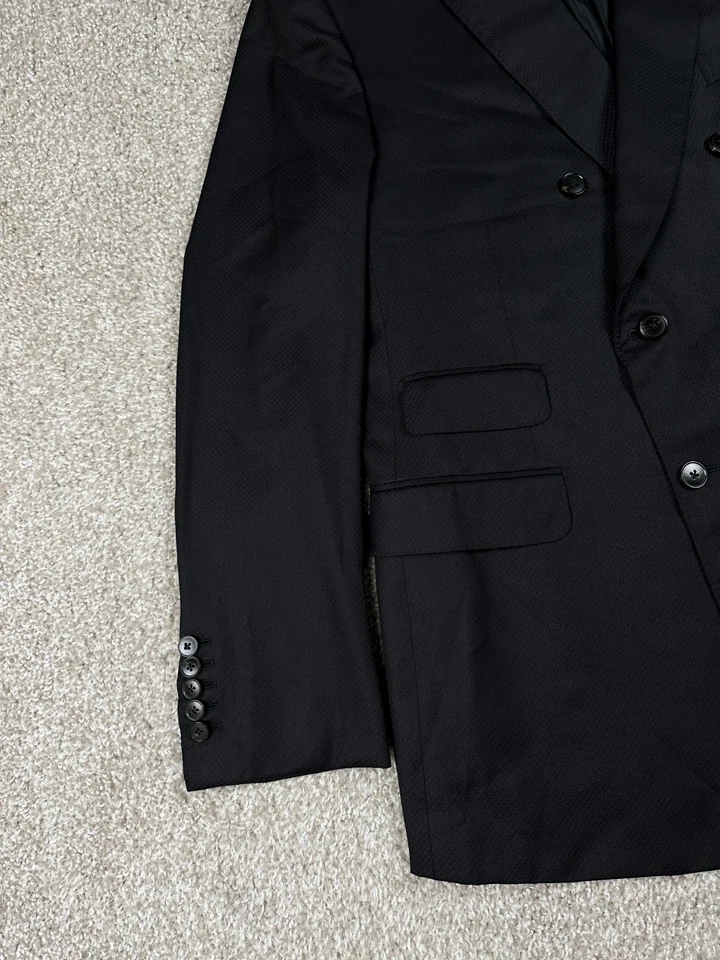 Blazer Gucci Para Hombres 56L EU 46L EE. UU. Negro Lana Mezcla Seda Chaqueta Doble Pecho Foto 3 de 4
