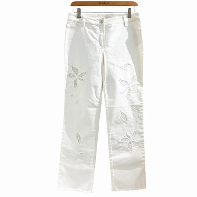 ESCADA White Embroidered Stretch Pants Size 36 S Women's Slacks
