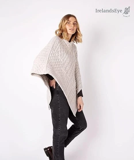 IrelandsEye Knitwear 100% Merino Wool Ladies Elm Patchwork Irish Poncho