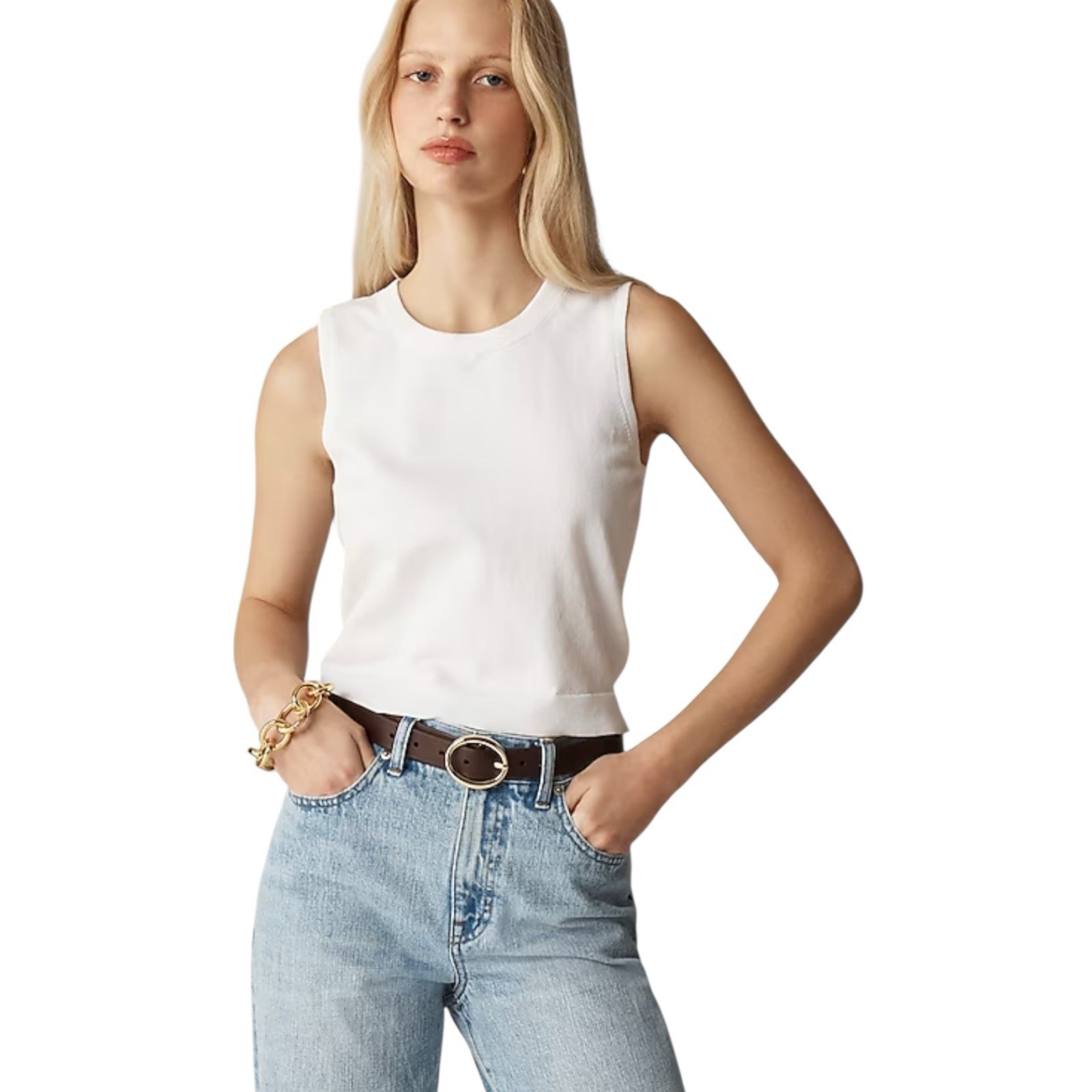 J Crew White Sweater Shell Ultra Fine Cotton Blend Sleeveless Womens Size S