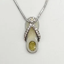 Flip Flop Sandal Rhinestone 17” — 20” Silver Tone Cream Enamel Fashion Necklace