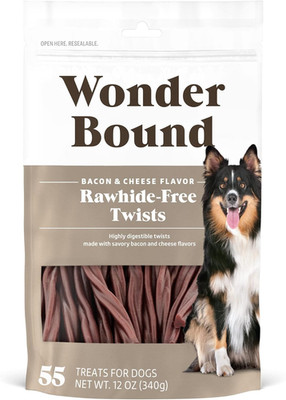 Wonder Bound Bacon & Cheese Flavor Dog Twist Sticks - 55 Count - Rawhide-Free Do