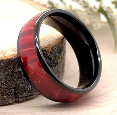 Modern 8mm Black Tungsten Ring with Vibrant Red Resin Inlay   Christmas Gifts