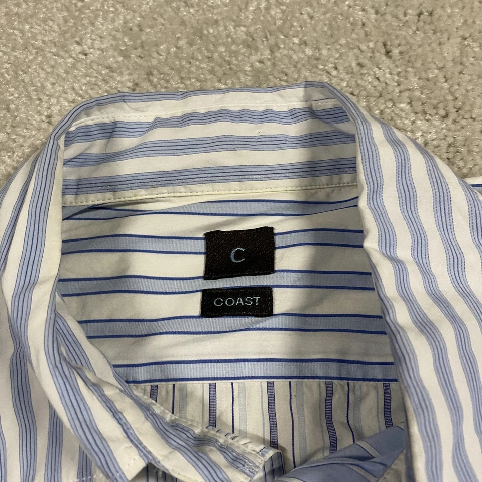Coast Italy Shirt Mens L Blue White Striped Button Up Patchwork Pocket Office - Image 2 of 4