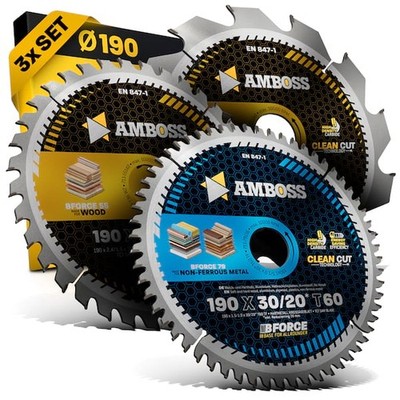 Amboss Ø190 Hand- Kreissägeblatt Set passend für Bosch GKS 190, Bosch PKS 66 A.