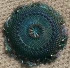 Vintage Indiana Glass Blue Iridescent Carnival Ruffled Diamond Cut Bowl Dish