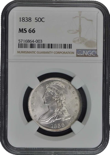 1838 Capped Bust, Reeded Edge 50C NGC MS66