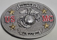 USMC Enameled Belt Buckle - Semper fi 'Til You Die - FREE Shipping