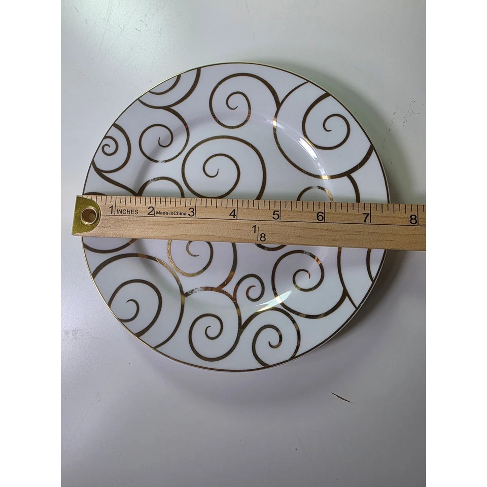 Set of 4 PIER 1 IMPORTS White with Gold Swirl Porcelain 7 5/8" Salad Plates - Image 3 of 4