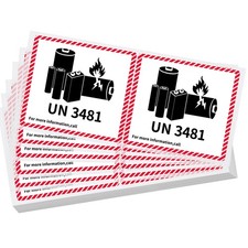 Dunzoom 100 Pcs Lithium Ion Battery Caution Labels Un3481 4.7" X 4.3", Red