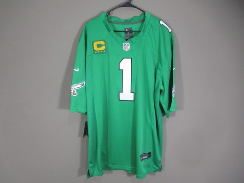 Jalen Hurts #1  Philadelphia Eagles Captain's Patch Men's Jersey Kelly Green XL