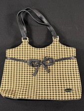Longaberger Gingham Check Tote Shoulder Bag Black Tan Bow Detail Zip Pocket
