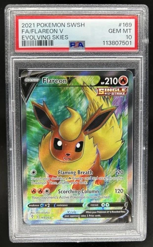 2021 Pokemon SWSH Evolving Skies Flareon V #169/203 PSA 10 GEM MINT