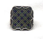 Vintage Handmade Silver Ring Size 10 US Blue Enamel with Gold Inlay Large Square