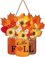 Fall Door Decor Hello Fall Front Door Sign Thanksgiving Decor Autumn Wooden