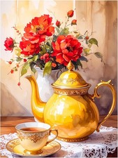 Tile Mural Floral Bouquet Teapot Teacup Kitchen Wall Backsplash Marble Ceramic