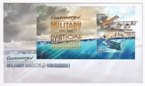 AFD6588) Australia 2014, Centenary of Military Aviation & Submarines M/S FDC