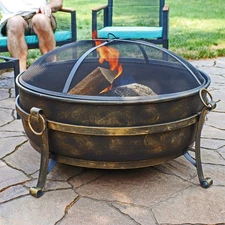 34 in Cauldron Outdoor Fire Pit Bowl with Spark Screen and Poker by Sunnydaze