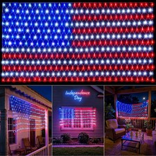 American Flag Net Lights 390 LEDs 6.5ft x 3.28ft Waterproof - Patriotic Outdoor