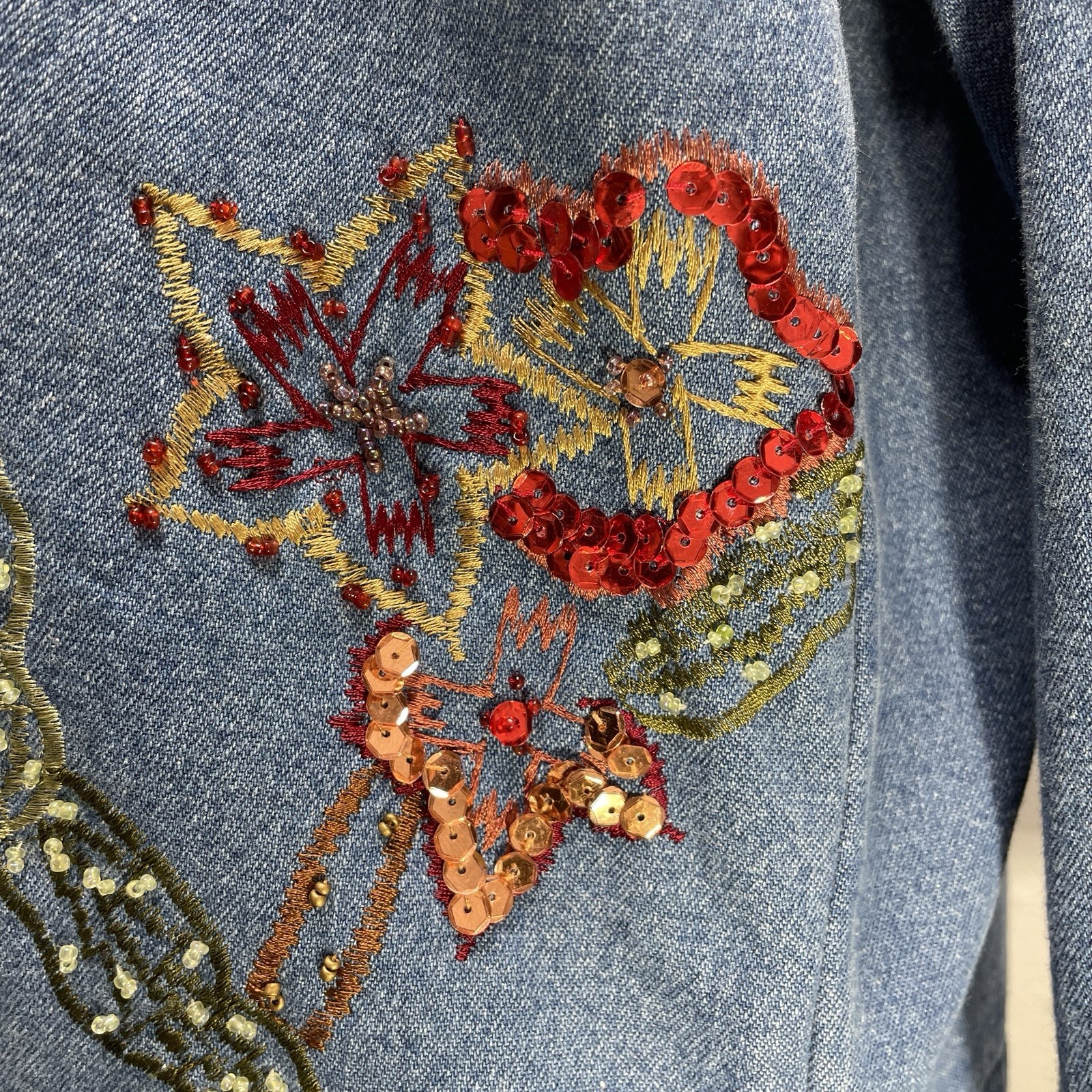 Vtg Tantrums Denim Jacket Sequin Embellished Boho… - image 12