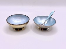 VTG Gilloche Blue Enamel Sterling Silver Salt Cellars Volmer Bahner MEKA Denmark