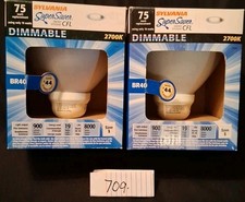 2 Sylvania Super Saver 75W CFL BR40 Dimmable Bulbs