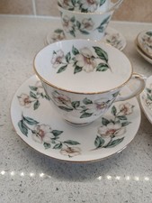 Crown Staffordshire Bone China 'Christmas Rose' Tea Cup & Saucer. Set of 6
