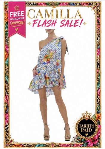 CAMILLA Wall To Wall Wonders Tie One Shoulder Short Dress Size XS/S RRP $725