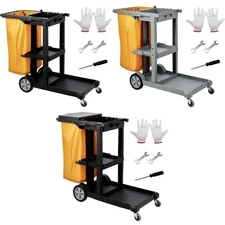 Janitorial Trolley Cleaning Cart with PVC Bag and Cover for Housekeeping
