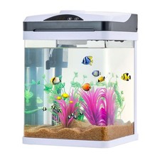 2-Gallon LED Glass Aquarium with Temperature Display Adjustable 7-Color Lighting
