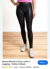 Spanx Faux Leather Black Leggings Stretch High Waist Athleisure Tummy Control M