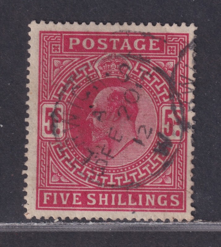 Great Britain SG 264 Scott 140a Used 1902 5/- Edward VII Bullseye Cancel