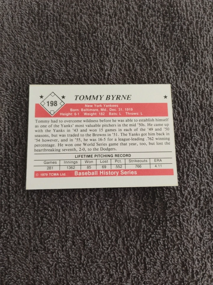 1979 TCMA Tommy Byrne New York Yankees Baseball Card #198 - Image 2 of 2