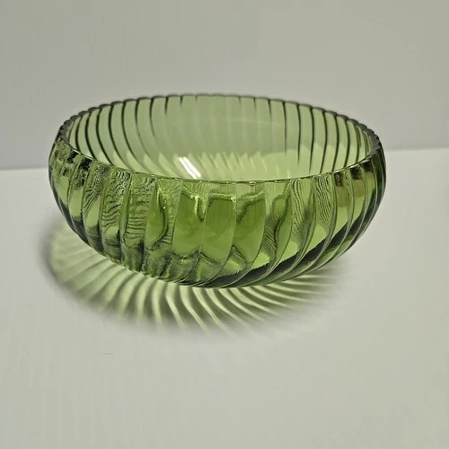 Anchor Hocking Avocado Green Swirl Glass 6" Bowl Vintage Retro Candy 60s 50s