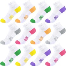 Girls  Boys Cotton Ankle Socks - Cushioned Athletic Quarter Socks, Sports 7-...