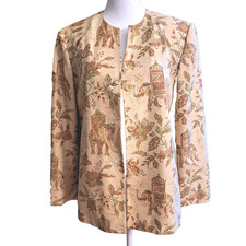 Talbots Women's Silk Long Sleeve Button Up Beige Lined Jacket Blazer 8 Petites