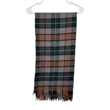 Scarf Mens Green Brown Tartan Plaid 100 Lambswool Fringe Rectangle 50" x 12"