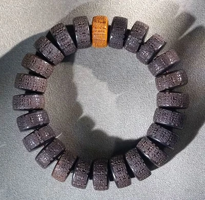 EBENHOLZ *** Tibetisches Buddhistisches Armband Mala Holz Perlen geschnitzt - Bild 1 von 4
