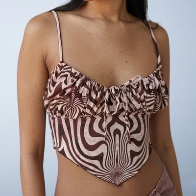 Urban Outfitters Capri Hanky Hem Cami Y2K Retro Brown Swirl Psychedelic XS