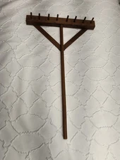 Primitive Style Wooden Hand Hay Rake Country Farmhouse 18-3/4" Long