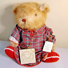VTG 1980s Gorham Bear Collection Theodora Teddy Bear Plaid Dress W/ Tags 15"