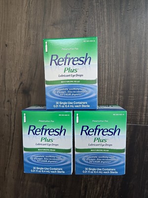 Refresh Plus Lubricant Eye Drops - Preservative Free. 3 boxes. EXP 05/2026